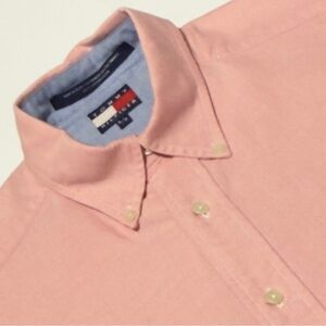Tommy Hilfiger Men’s Pink Oxford Casual Button Down Shirt Size S Excellent